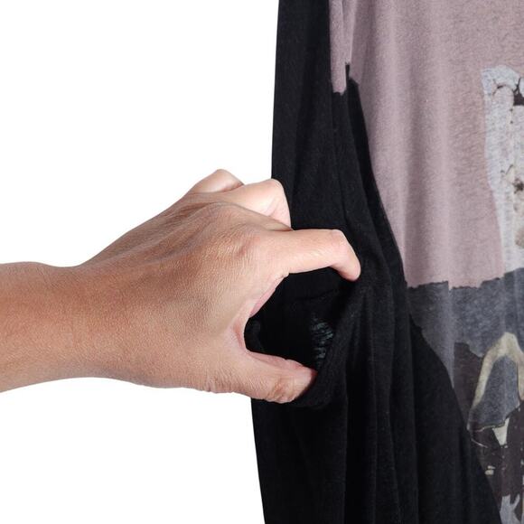 Allsaints Top XS Asymmetrical Bell Wave Black Graphic Draped Grunge Avant Garde - Picture 7 of 15